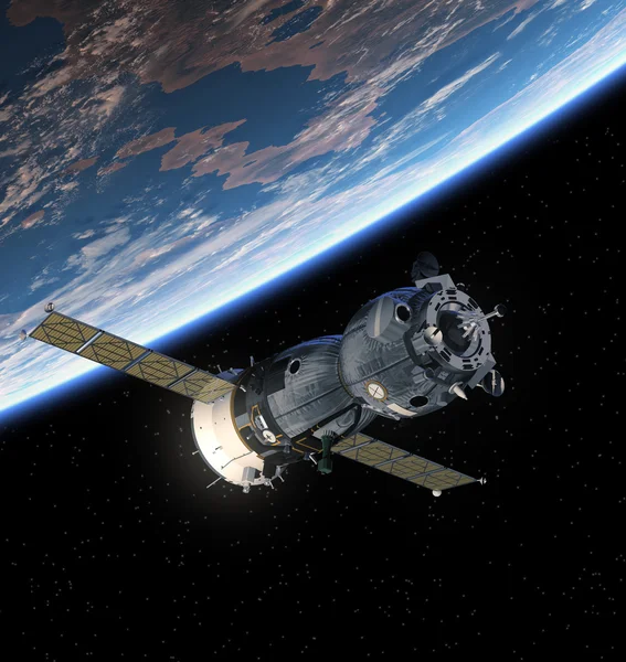 Космический корабль на орбите Земли — стоковое фото