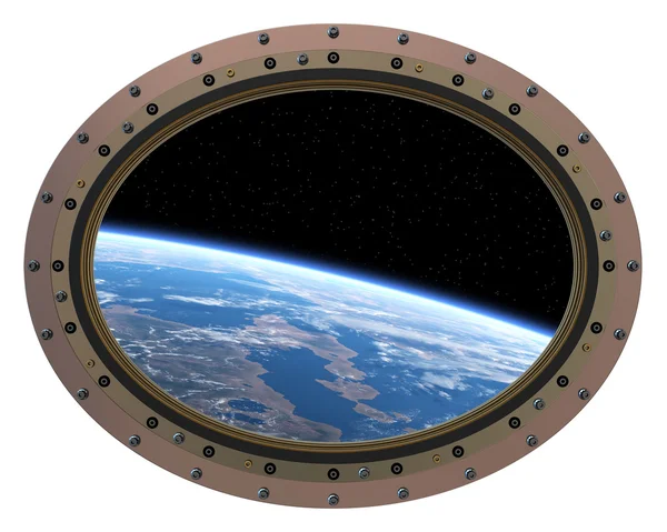 Futuristic Space Station Porthole. View From Space.. — Stock Photo, Image