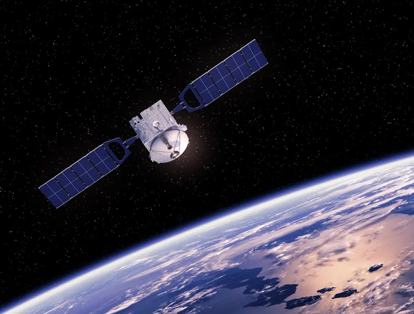 Satellit kretsar runt jorden — Stockfoto