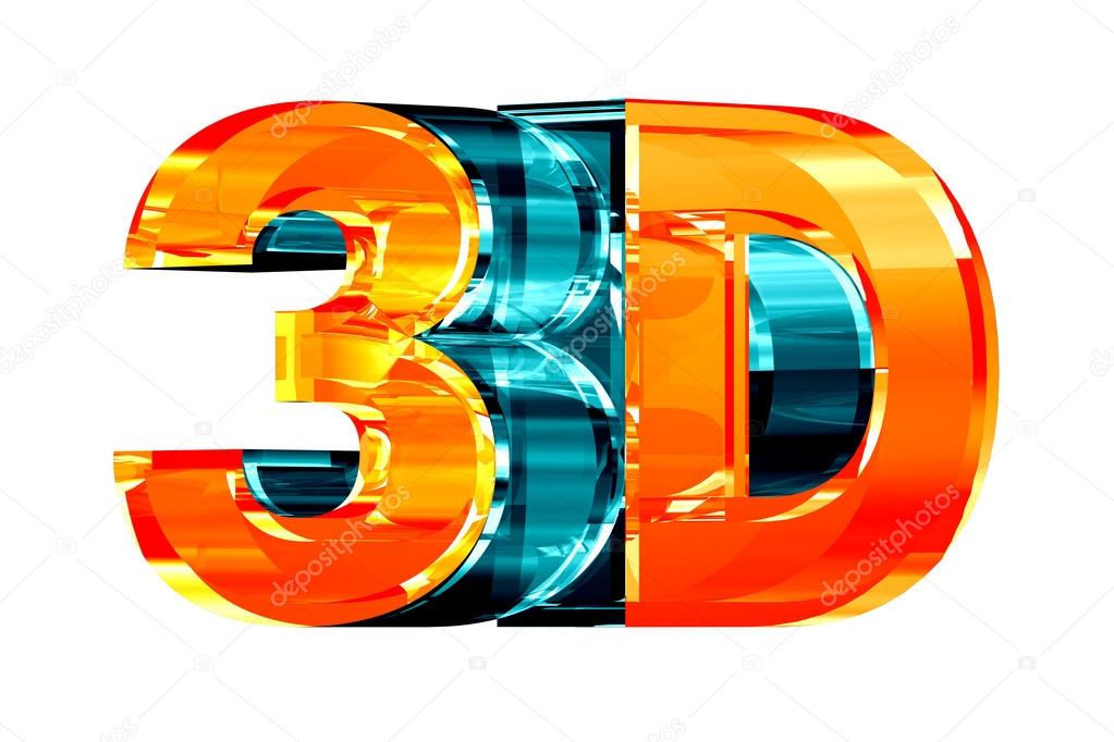 3D Glass Logo. 3D Model Over White Background