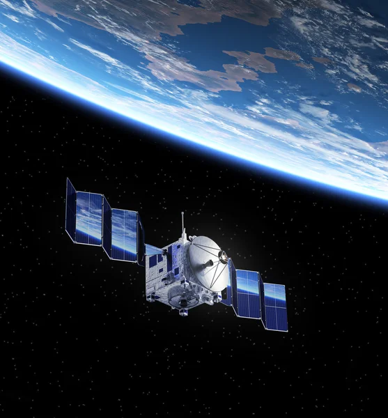 Műholdas telepít napelemek az űrben Stock Kép