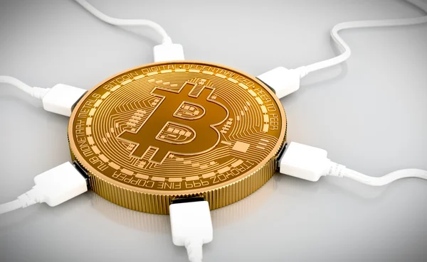 USB-kablar anslutna till Bitcoin — Stockfoto