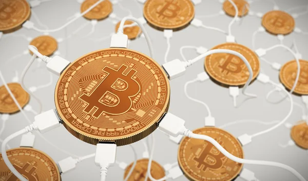 Bitcoins verbonden met het neurale netwerk — Stockfoto