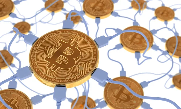 Bitcoins connecté au réseau neuronal — Photo