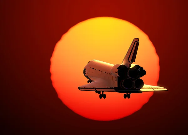 Lo Space Shuttle atterra sullo sfondo del tramonto — Foto Stock