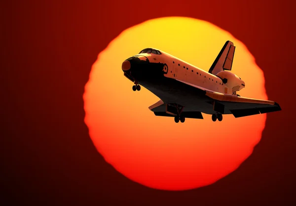 航天飞机降落在日出的背景 — 图库照片