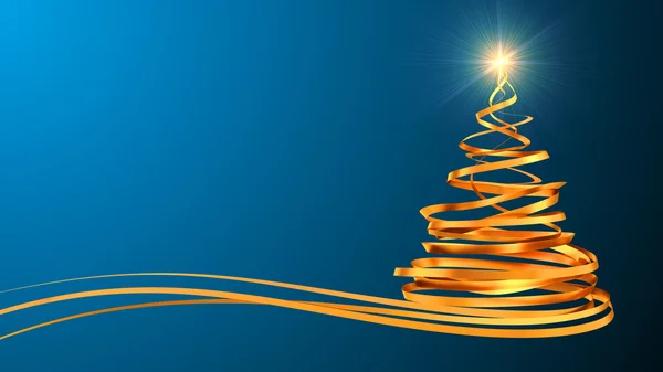Árbol de Navidad de cintas de oro sobre fondo cian — Foto de Stock