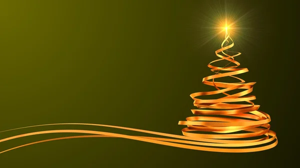 Yeşil arka plan üzerinde altın şeritler gelen Noel ağacı — Stok fotoğraf