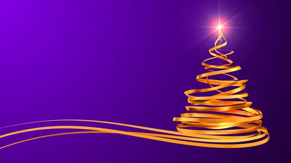 Pomul de Crăciun din benzi de aur peste fundal violet — Fotografie de stoc gratuită