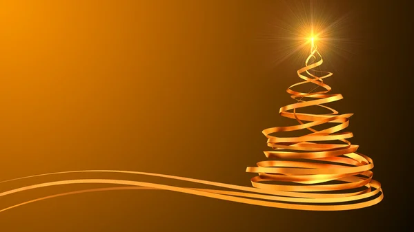 Árbol de Navidad de cintas de oro sobre fondo amarillo — Foto de Stock