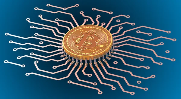 Bitcoin Circuit op blauwe achtergrond — Stockfoto