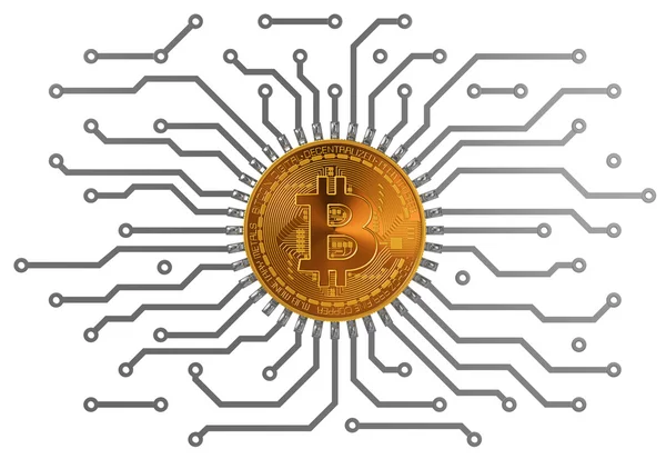 Bitcoin Circuit op witte achtergrond — Stockfoto
