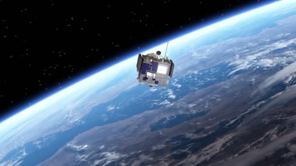 Satellit distribuerar solpaneler — Stockvideo