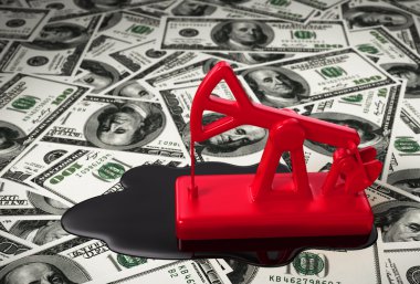 Kırmızı etmek ve para dökülen petrol