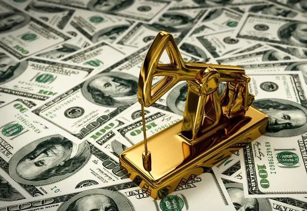 Golden Pumpjack en el dinero —  Fotos de Stock