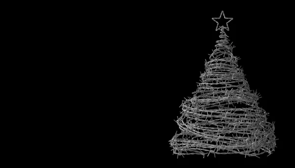 Χριστουγεννιάτικο δέντρο από το αγκαθωτό σύρμα σε μαύρο φόντο — Φωτογραφία Αρχείου