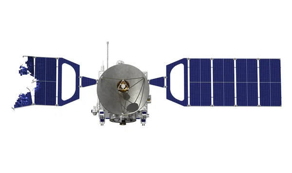 흰색 바탕에 추락된 위성 — 스톡 사진
