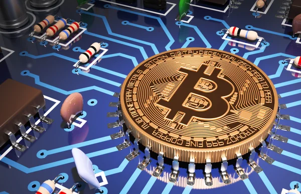 Begreppet Bitcoin Like A dator Processor på moderkort — Stockfoto