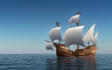 Caravel In The Blue Sea clipart