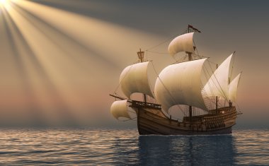 Caravel In Rays Of the Sun clipart