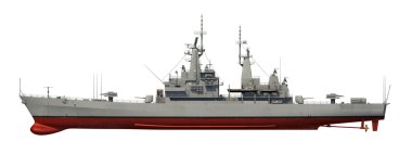 Beyaz arka plan üzerinde Modern Amerikan savaş gemisi