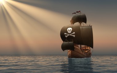 Pirate Ship In The Rays Of Sun clipart