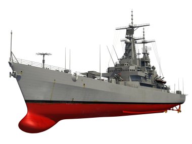 Beyaz arka plan üzerinde modern savaş gemisi