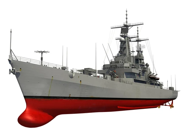 Современный военный корабль на белом фоне — стоковое фото