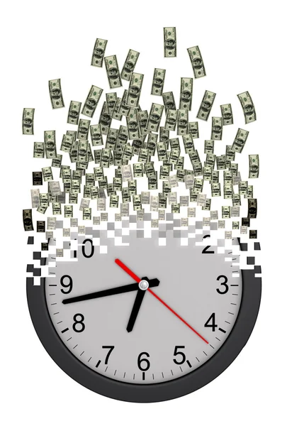 Zeit ist Geld. Uhr fällt in Dollar auseinander. — kostenloses Stockfoto