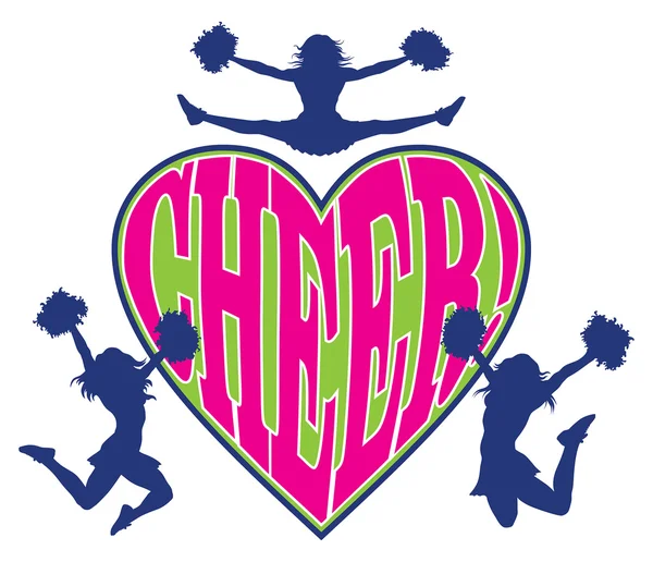 Cheer Heart With Cheerleaders — Stock Vector