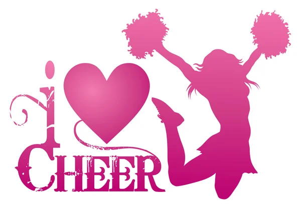 I Love Cheer With Jumping Cheerleader — Stock Vector