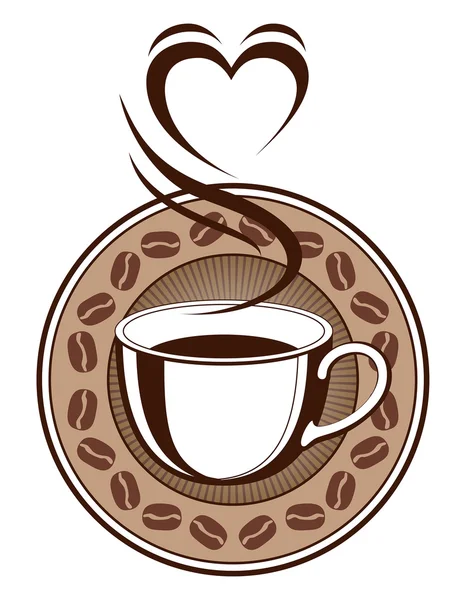 Kalp Buhar ile kahve tasarım — Stok Vektör