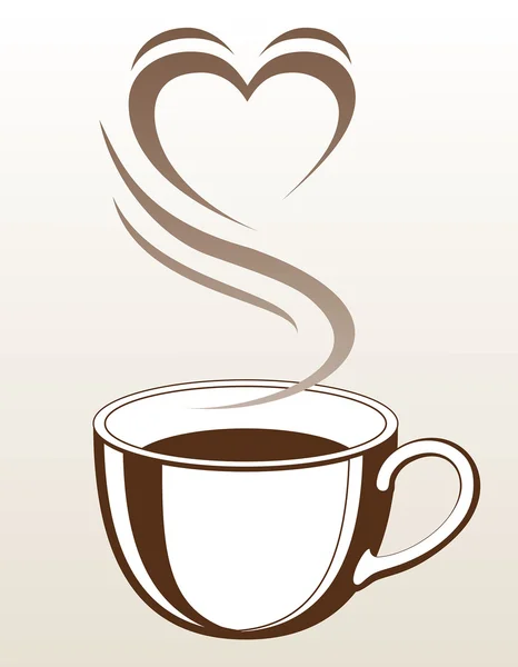 咖啡或茶杯热腾腾的心的形状 — 图库矢量图片