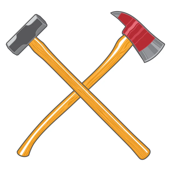 Firefighter Ax and Sledge Hammer — Stock Vector