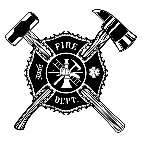 Pompiere Cross Ax e Sledge Hammer — Vettoriale Stock