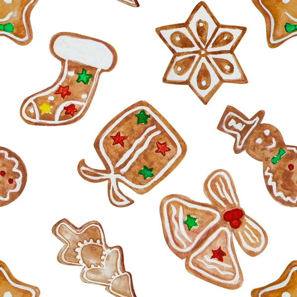 Pattern of watercolor ginger cookies — Stock Photo, Image