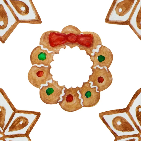 水彩のジンジャー クッキーのパターン — ストック写真