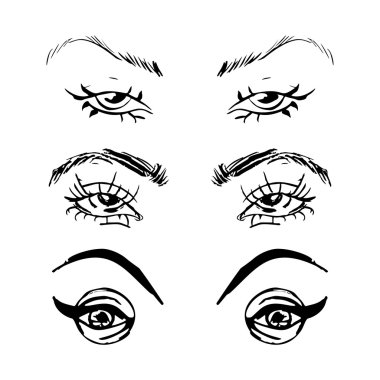 Elle çizilmiş anahat insan gözü kümesi