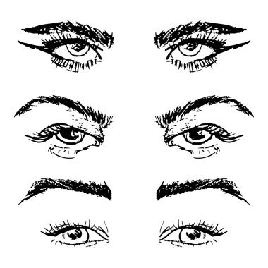 Elle çizilmiş anahat insan gözü kümesi