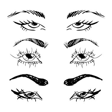 Elle çizilmiş anahat insan gözü kümesi