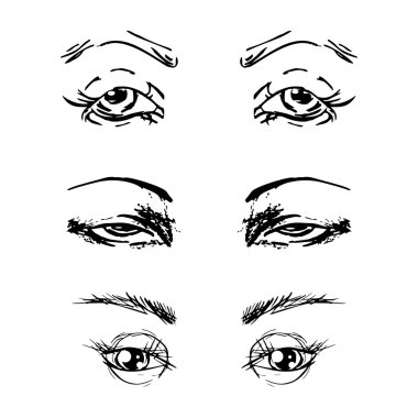 Elle çizilmiş anahat insan gözü kümesi