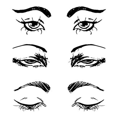 Elle çizilmiş anahat insan gözü kümesi