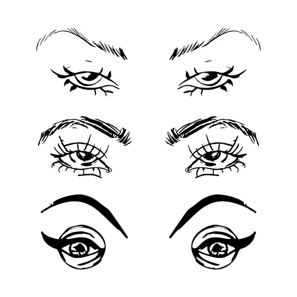 Hand drawn outline human eyes set — Stock Vector