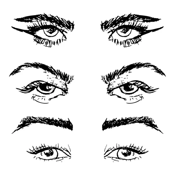 Hand drawn outline human eyes set — Stock Vector