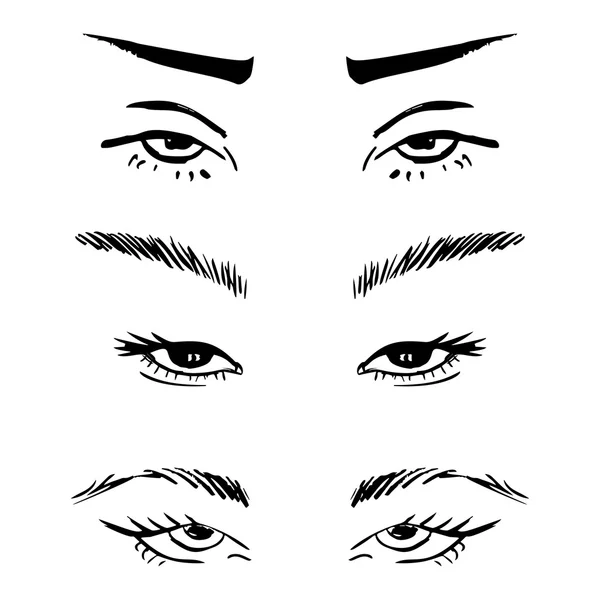 Esquema dibujado a mano ojos humanos conjunto — Vector de stock