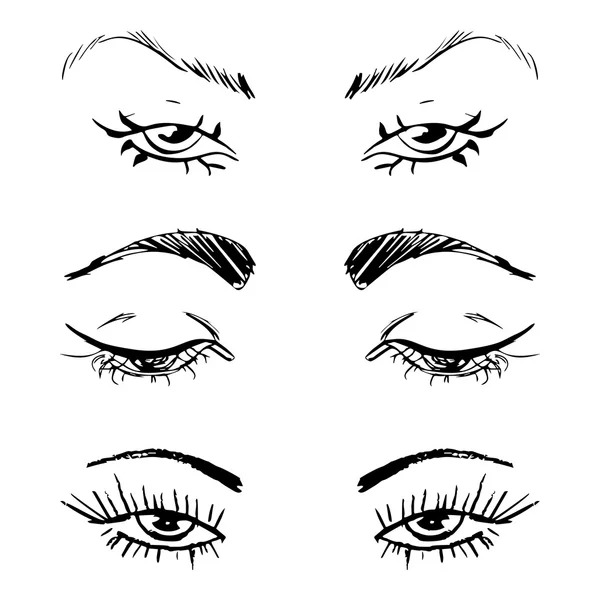 Contour dessiné à la main yeux humains fixés — Image vectorielle