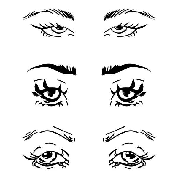 Esquema dibujado a mano ojos humanos conjunto — Vector de stock