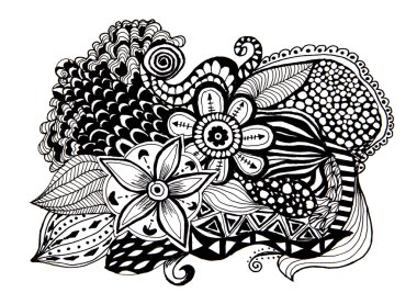 Çiçekler mürekkeple çizilmiş. Vintage tarzı