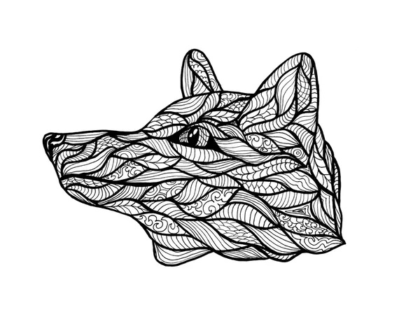 Doodle rosto de lobo estilizado — Fotografia de Stock