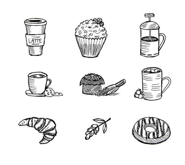 Set de iconos de café y postres —  Fotos de Stock